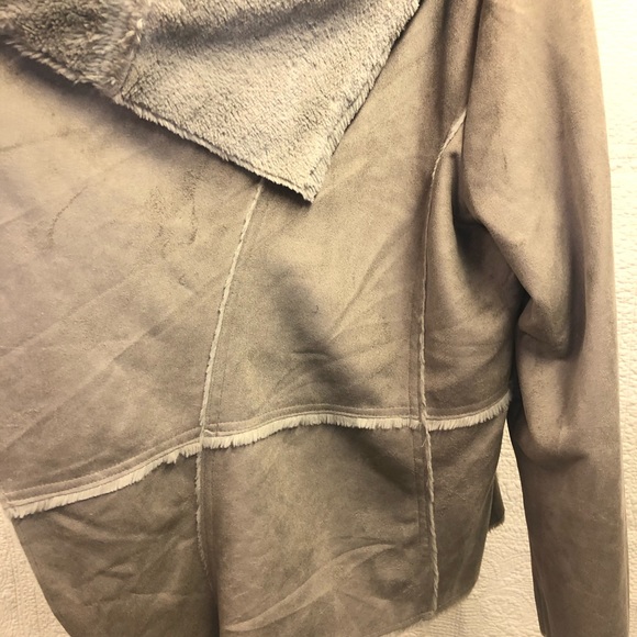 Grey Faux Suede & Fur Wrap Jacket Karlie Size L - Picture 4 of 7